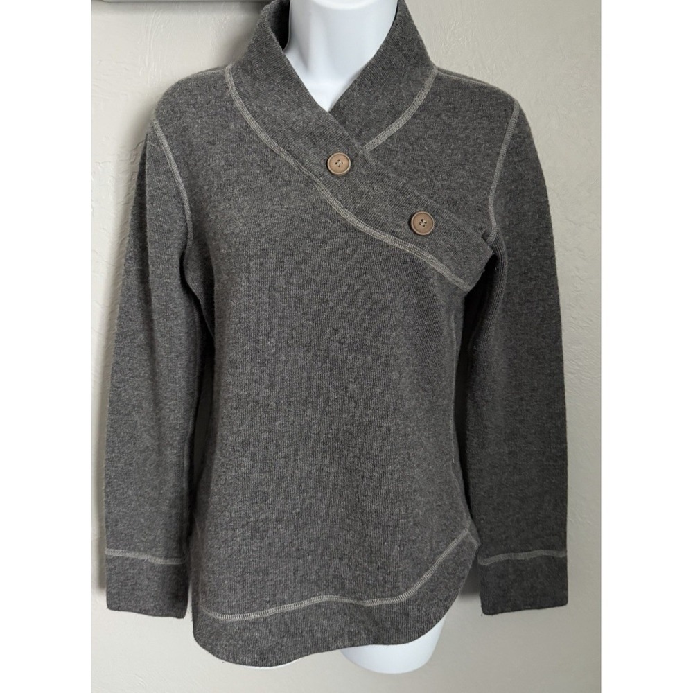 PrAna Button Shawl Neck Sweater Womens Medium‎ Gray Pullover Wool Blend